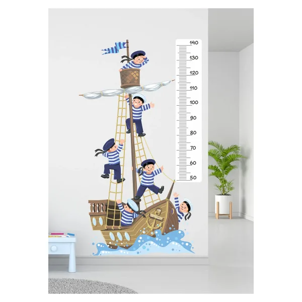 efekt reklam Denizci Boy Ölçer Cetveli Çocuk Bebek Odası Yapışkanlı Duvar Kağıdı Aksesuarları Süsü Duvar Sticker