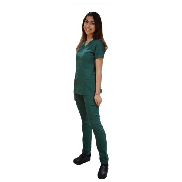 Emel Tekstil Doktor Hemşire Likralı Terrycoton Haki Yeşili Cerrahi Takım - Beden 4