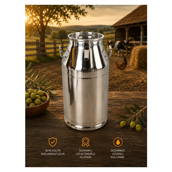 Favo Agro Paslanmaz Çelik Kapaklı Süt Güğümü (Klipsli) - 30 Litre
