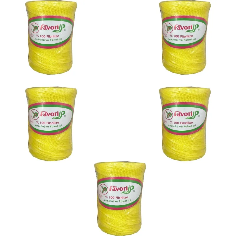 Favori İp 5000 Denye -0.8 Mm- Ambalaj ve Paket İpi Naylon Burgulu Örgü Çamaşır İpi - Sarı - 5 Adet