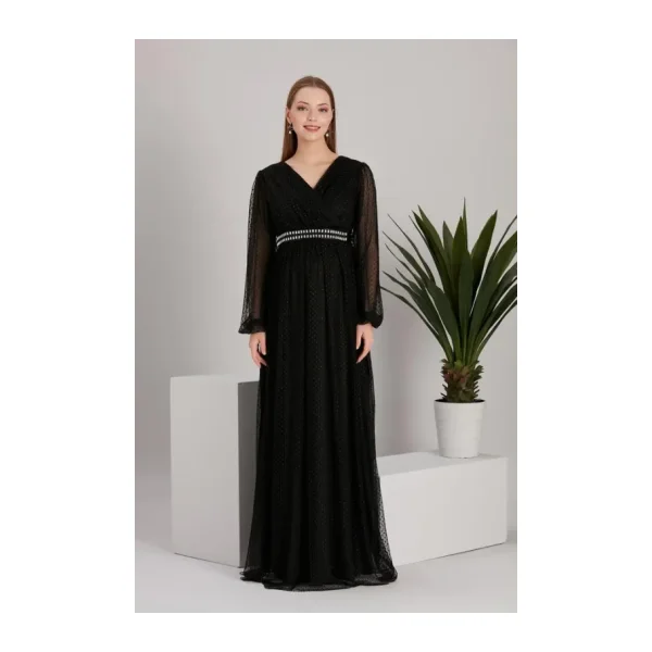 IŞŞIL A0024-Sim Puanlı Tül Maxi Hamile Abiye-BabyShower Elbise