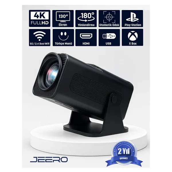 Jeero HY320 Taşınabilir 4K Projeksiyon Cihazı (Türkçe Menü) - 0 - Siyah