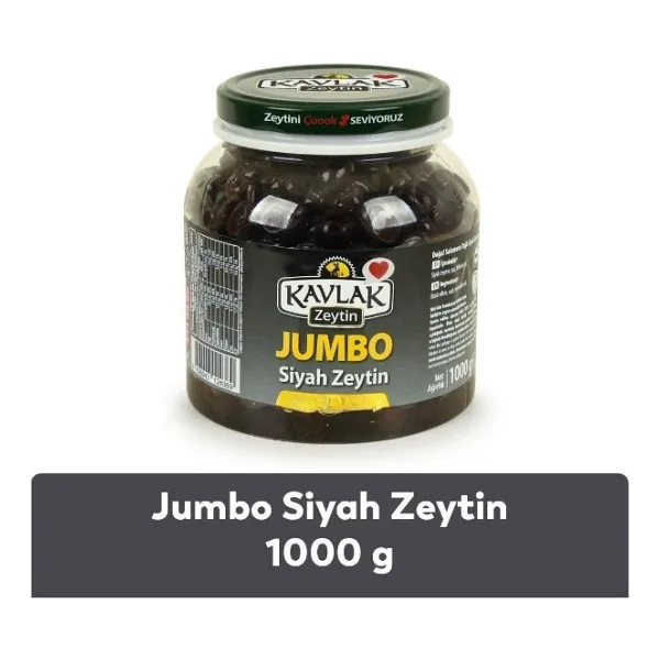 Kavlak Zeytin Jumbo Siyah Zeytin 1 kg Doğal Salamura ile İri Taneli Saf Lezzet