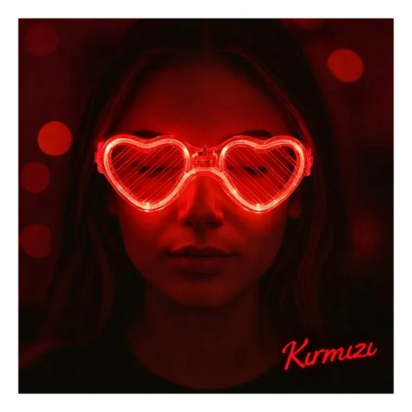 Kırmızı Led Işıklı Kalp Gözlük - 3 Modlu Parti Glow Gözlüğü