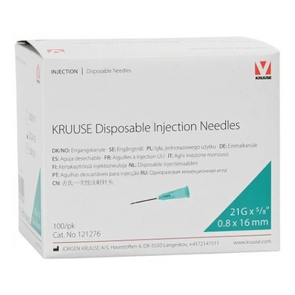 Kruuse Enjektör Iğnesi 0.8 x 16 Mm. Yeşil (21G x 5/8) 100 Adet
