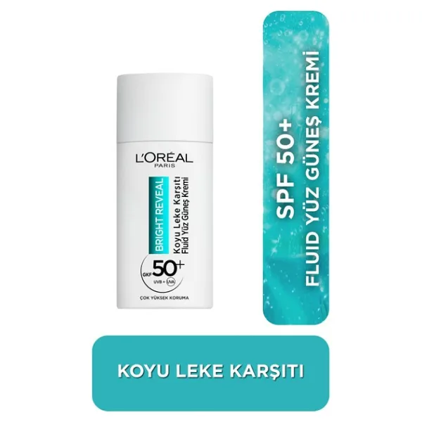 L'oreal Parıs Bright Reveal SPF50, Koyu Leke Karşıtı Fluid Günlük Yüz Güneş Kremi 50ML - 001