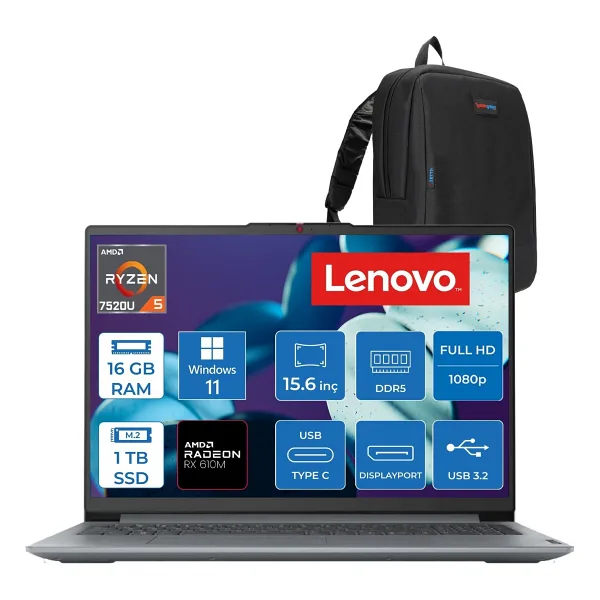 Lenovo IdeaPad Slim 3 15AMN8 82XQ00SFTX Ryzen 5 7520U 16 GB 1 TB SSD Radeon 610M 15.6