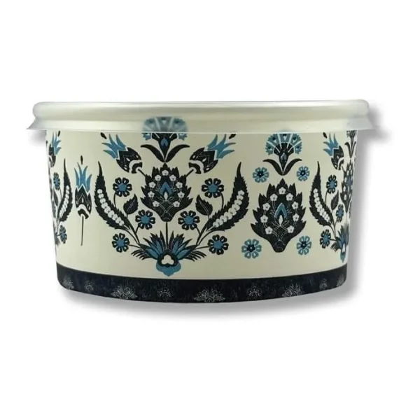 Mavi Karton Kağıt Çorba-aşure-tatlı-dondurma-yemek Kasesi -14 Oz Plastik Kapaklı Kase 25 Adet