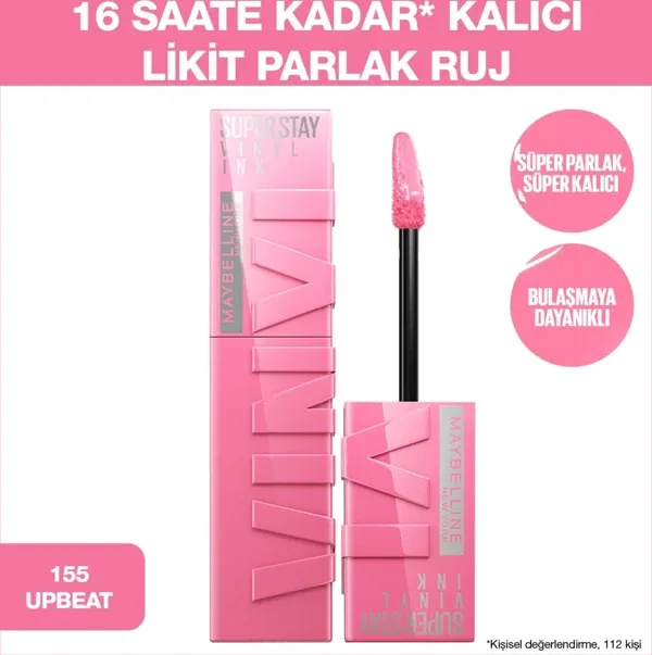 Maybelline New York Super Stay Vinyl Ink Parlak 155 Upbeat Likit Ruj