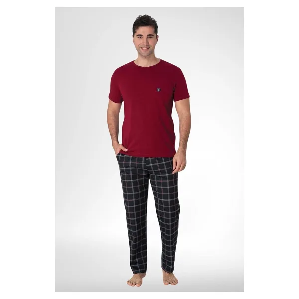 Mecit 2906 Bordo Ekoseli Erkek Büyük Beden Pijama Takımı Bordo