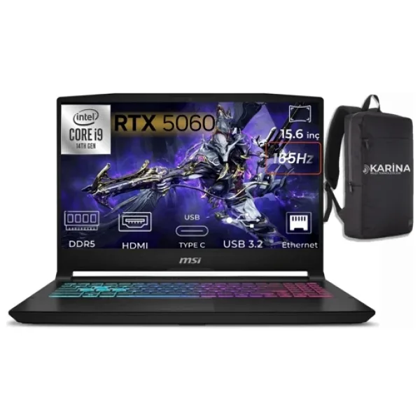 Msı Katana 15 Hx I9-14900HX B14WFK-450XTR-14 32GB 1tb RTX5060 8gb W11PRO 15.6" Qhd Gaming Laptop & B14WFK450XTRK14 - 1 TB - 32 GB