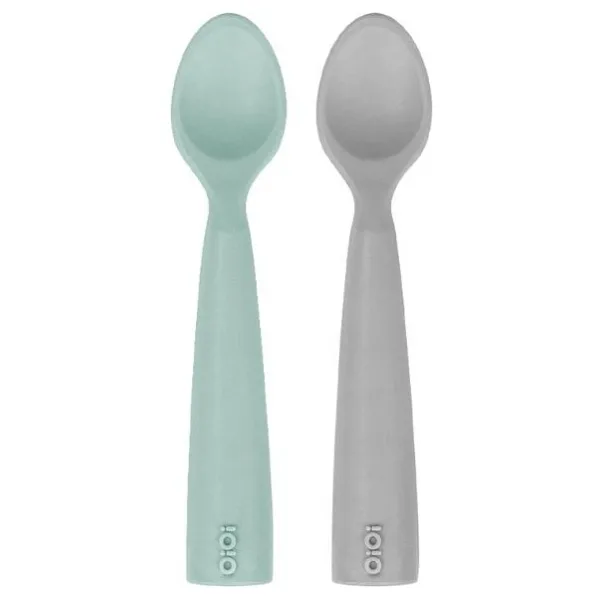 OiOi Nam Nam 6+ Ay İçin Su Yeşili ve Powder Grey Kaşık 2li Gıda Sınıfı Silikon Özellikli