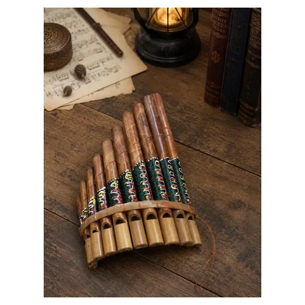 Pan Flüt El Yapımı Bambu Üflemeli Müzik Aleti 10'Lu 24 X 13 Cm Otantik Dekoratif Enstrüman