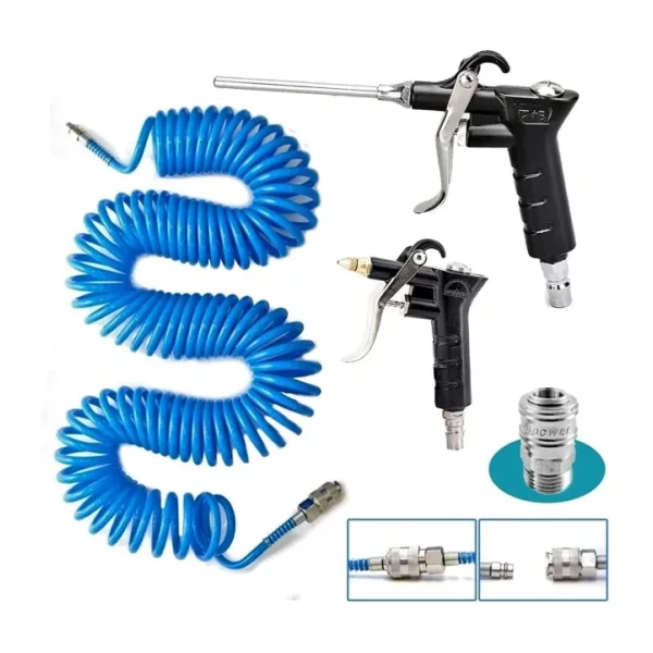PROXTECH Kompresör Spiral Hava Hortumu 8 mm 15 mt Hava Jakı Hava Tabancası Recor 3 PCS Seti