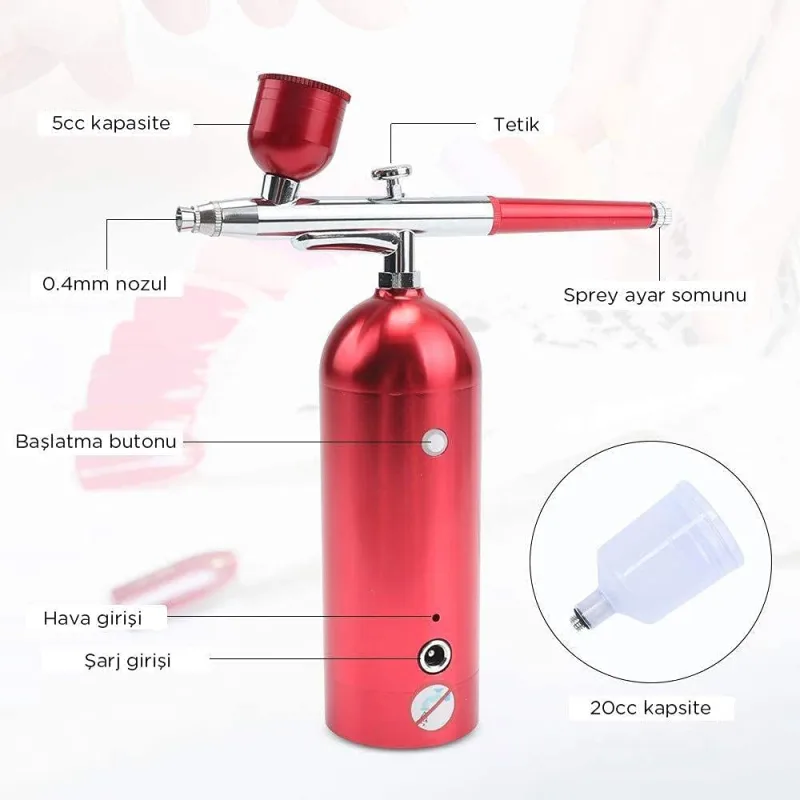 Rox Wood 0068 Entegre Kompresörlü Akülü Airbrush Mini Boya Tabancası