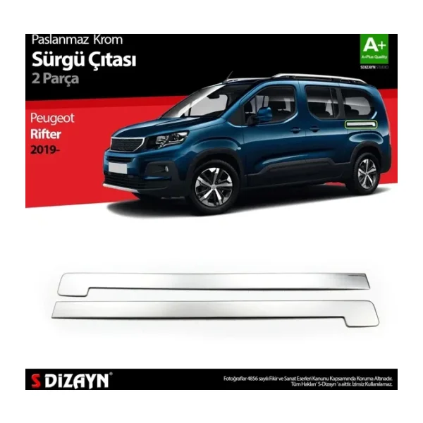 S-Dizayn Peugeot Rifter Krom Sürgülü Kapı Çıtası 2019 Üzeri