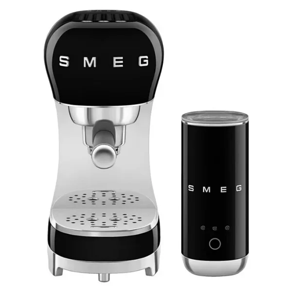 Smeg Espresso Kahve Makinesi Seti & Yeni Kompakt Süt Köpürtücülü, Siyah