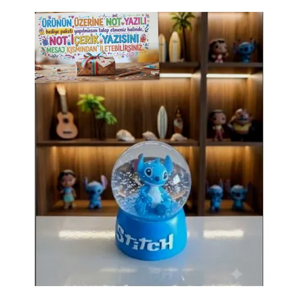 Stitch Işıklı Kar Küresi - 9 cm x 6 cm - Mavi Hediyelik-Dekoratif Kar Küresi