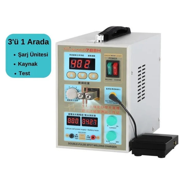 Sunkko 788h Çift Darbeli Nokta Led Pil Test Ve Şarj Fonksiyonlu Pil Punta Kaynak Makinesi