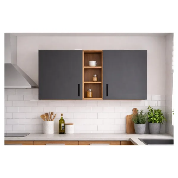 T Designo Katya Üst Modül - 150 cm - Çok Amaçlı Dolap - Antrasit - Atlantik Çam