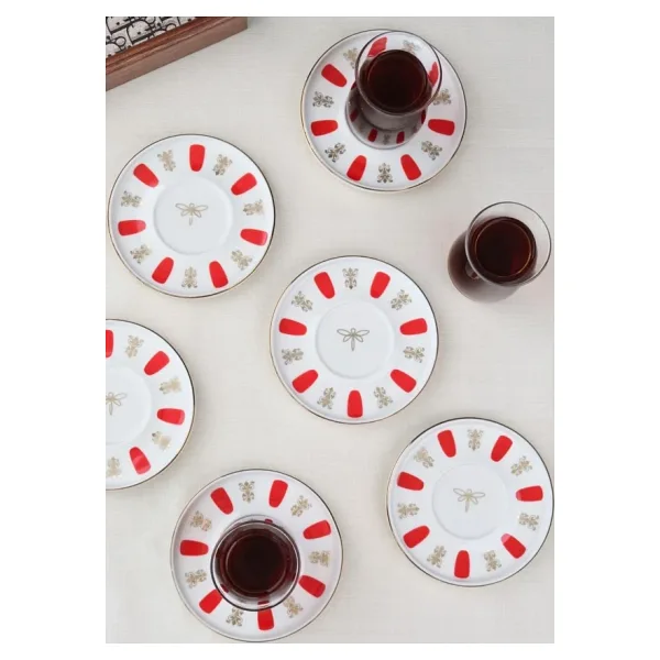 Tabak Evi Acem Zade Kırmızı 12.5 cm 6'lı Çay Tabağı