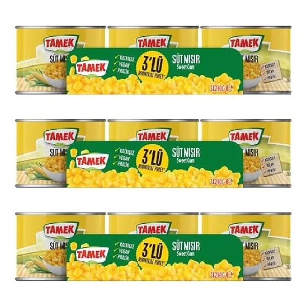 Tamek Mısır Konservesi 3X210 Gr X 3 Adet