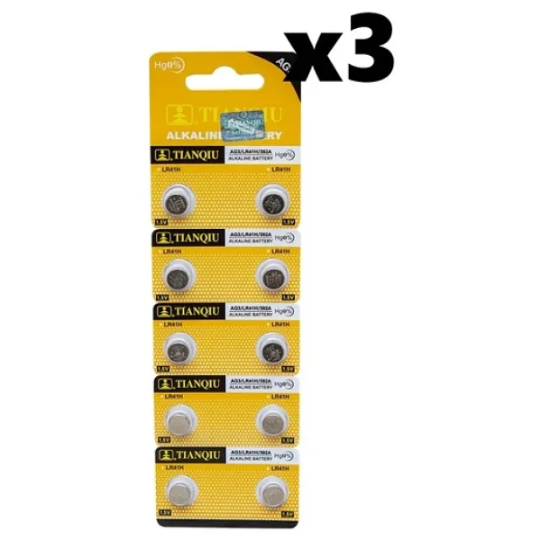 Tianqiu AG3 LR41/392A 10'lu 3 Paket Alkalin Düğme Pil