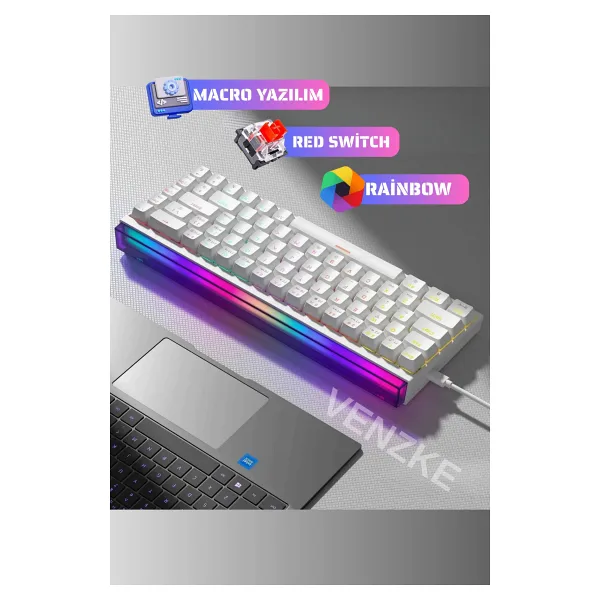 Venzke Red Switch Mekanik Gaming Oyuncu Klavyesi RAİNBOW LED IŞIKLI Driver Yazılımlı Kablolu Klavye