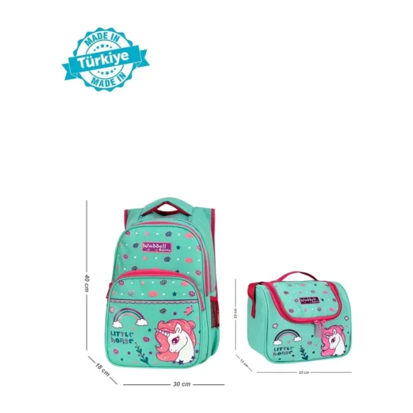 Waddell 3003 Little Horse Yeşil Beslenme + İlkokul Sırt Çantası