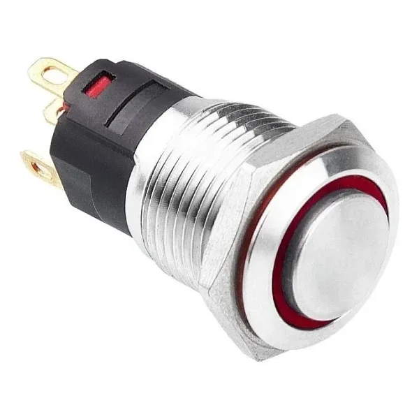 WD16A-G1Z-E 16mm Çıkık Anahtarlı Işıklı Metal Buton - Kırmızı
