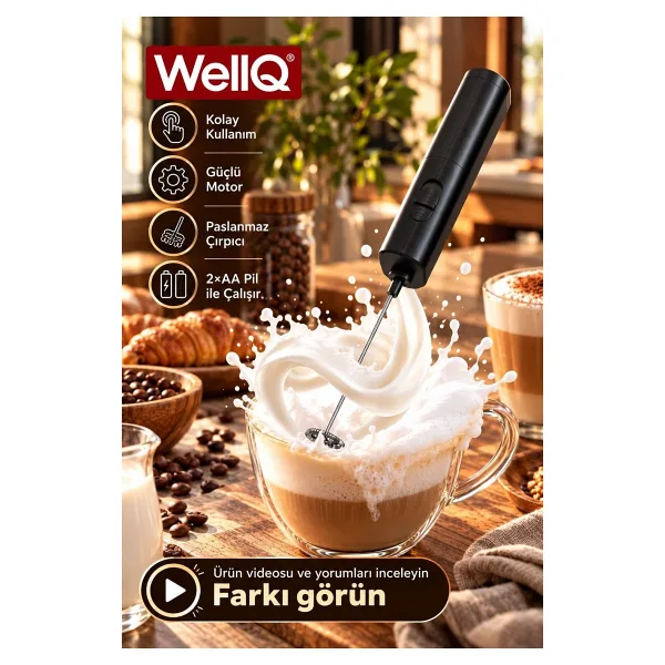 WellQ Yüksek Devirli Pilli Kahve ve Süt Köpürtücü Çırpıcı