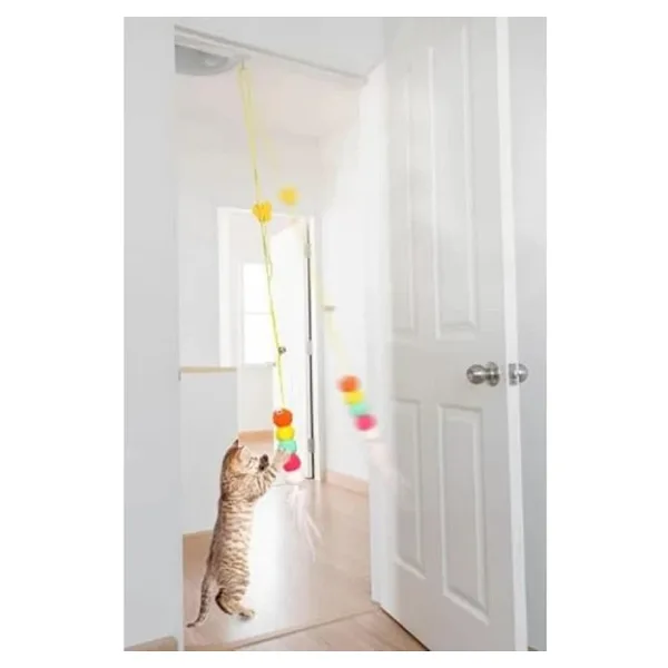 Zilli Tırtıl Kedi Oyuncağı - Kendinden Yapışkanlı, Elastik İpli