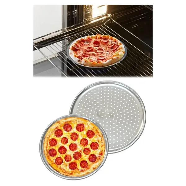 28 cm Pizza Ve Lahmacun Tepsisi Delikli Paslanmaz Çelik Tepsi Pizza Lahmacun Pide Tepsisi