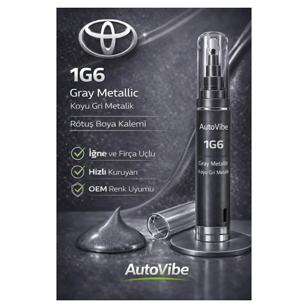 AutoVibe Toyota Rötuş Boya Kalemi 1G6 Koyu Gri Metalik 2Si1Arada Çizik Giderici