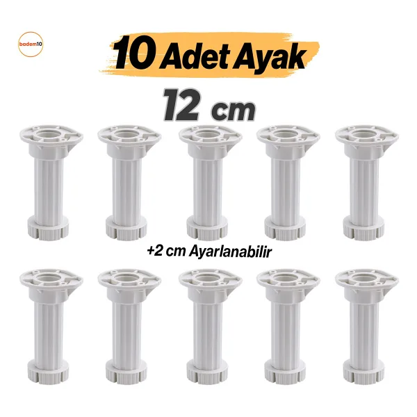 Ayarlanabilir 10 Adet 12 Cm Plastik Ayak Dolap Mobilya Tezgah Yükseltici Yükseltme Ayağı Ayakları