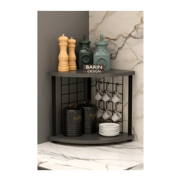 BARIN DESIGN Metal Telli Kahve Köşesi Çevirtak Çok Amaçlı Mutfak Standı Tezgah Üstü Düzenleyici Çift Katlı Askılı