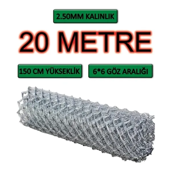 Bkn Tel Örgü 2.5Mm Kalınlık 6x6 Göz (1.5Mx20M) Helezon Tel Örgü Bahçe Teli Çit Teli Galvanizli Tel Örgü Hediyeli