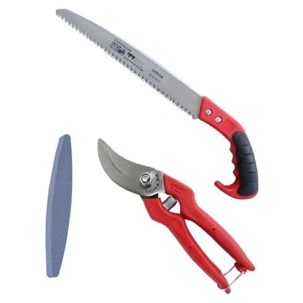 Depolife Bahçe Ağaç Dal Kesme Budama Bileme Seti Testere Makas Tırpan Taşı Takımı 3lü Set Takım
