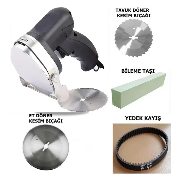 Döner Kesme Makinası Elektirikli+Yedek Tavuk Döner Kesme Bıçağı+Yedek kayış+Bileme taşı-RDC