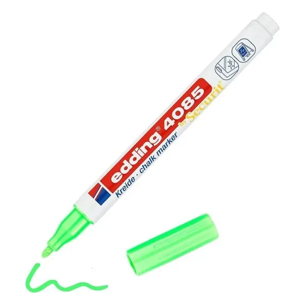 Edding 4085 Kara Tahta ve Cam için 1-2 mm Yuvarlak Uçlu Likit Tebeşir Kalemi Fosforlu Yeşil