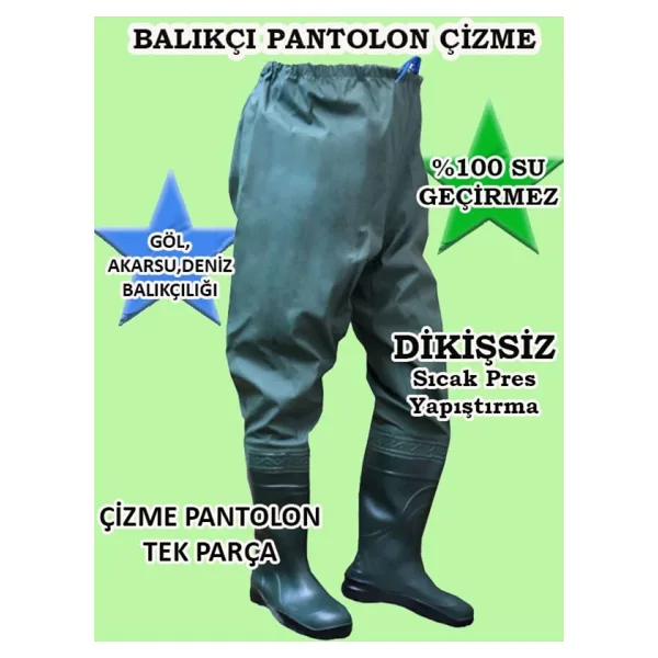 Go Out Balıkçı Çizme, %100 Su Geçirmez Çizmeli Pantolon, 55 Mikron Dikişsiz Avcı Balıkçı Pantalon