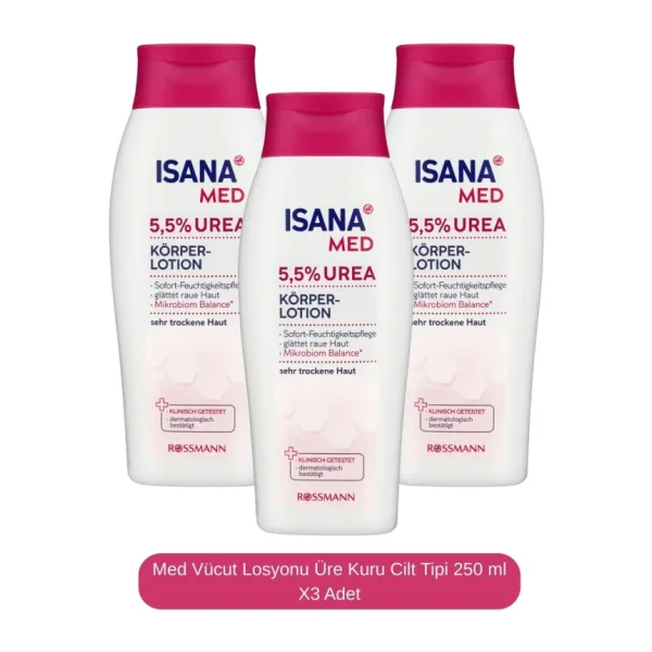 Isana Med Vücut Losyonu 5.5% Üre Kuru Ciltler İçin Nemlendirici 750 ml 3 Adet