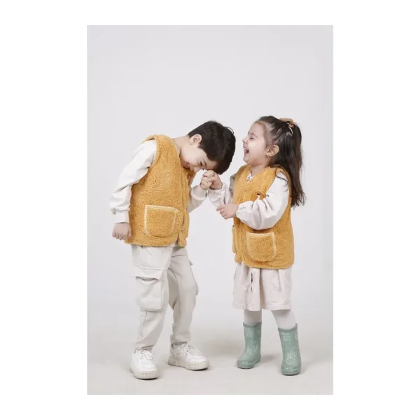 JUNİPERUS Nakışlı Peluş Polar Bebek Çocuk Yelek Wellsoft Yelek