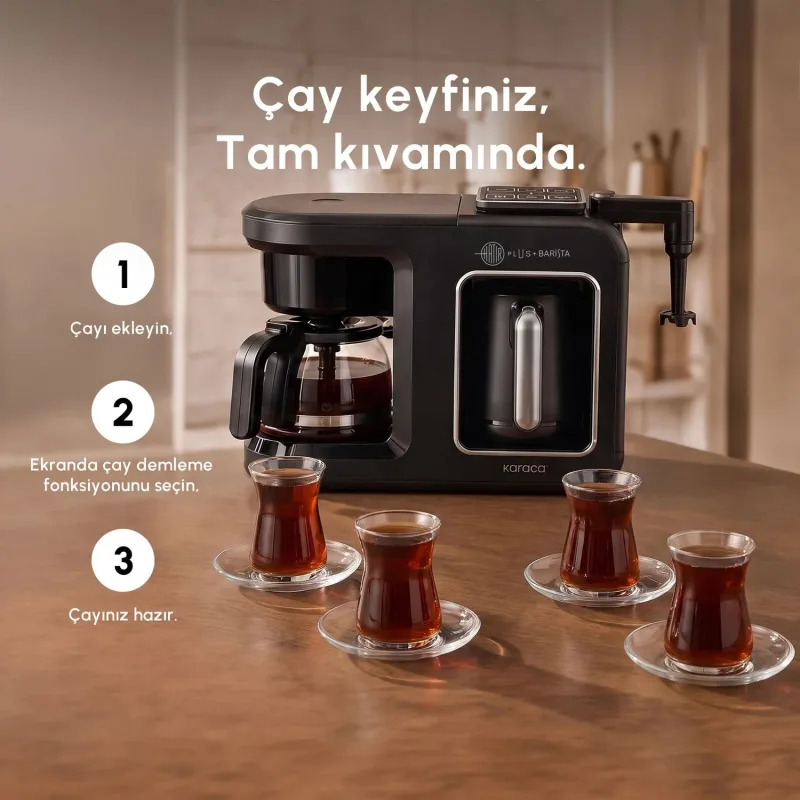 Karaca Hatır Plus Barista 6in1 Black Silver Latte Cappuccino ve Közde Türk Kahve Makinesi