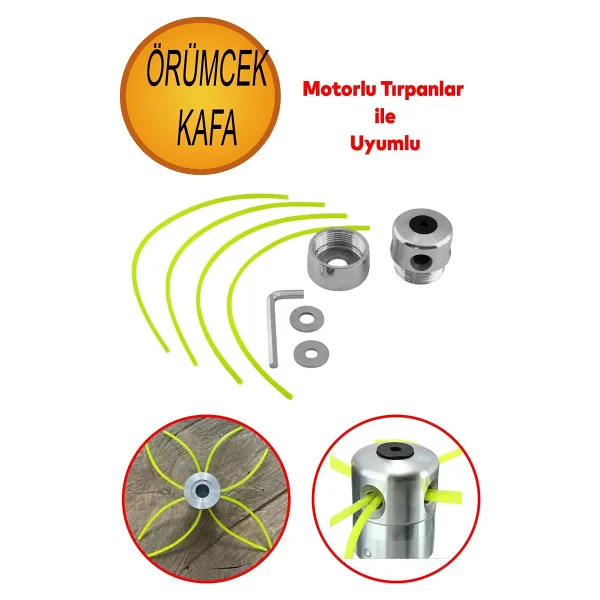 NUBLADO Motorlu Tırpan Çim Biçme Örümcek Kafa Misina İpi Yedeği Tan Tırpan Uyumlu Metal Aluminyum.