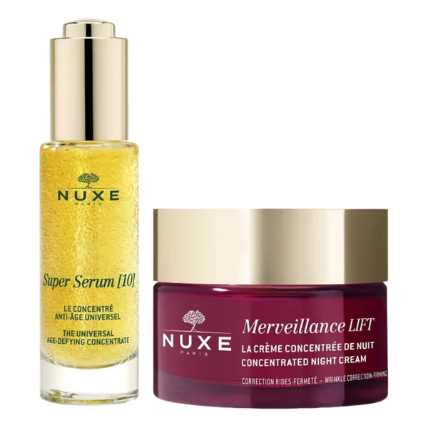 Nuxe Super Serum 10 + La Creme Concentree De Nuit Night Cream Yaşlanma Karşıtı Cilt Bakım Seti - Şeffaf