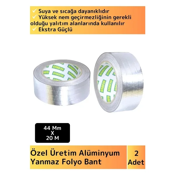 Premium Seri Suya Sıcaklığa Dayanıklı Tamir Soba Boru Yama Alüminyum Yanmaz Folyo Bant 44Mm-20Mt 2Ad