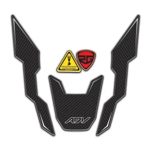 Redline Grafik ADV350 Karbon Görünümlü Far üstü Kafa Grenaj Sticker Set KARBON 3D Kabartmalı Pad Sticker Etiket Red