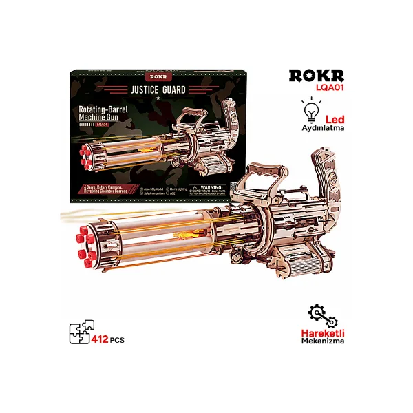 Rokr LQA01 AK-47 Rotating-Barrel Machine Gun Hareketli Ahşap Maket