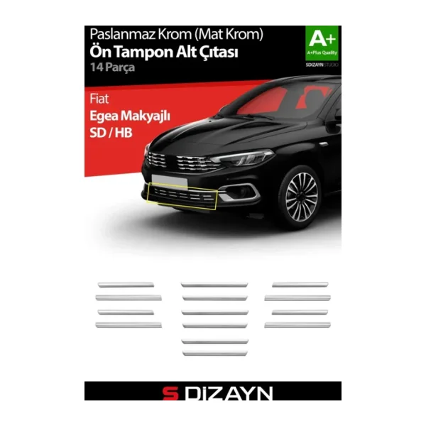S-Dizayn Fiat Egea Krom Ön Tampon Alt Çıtası Diamond Model 14 Prç. 2020 Üzeri (Mat Krom) A+ Kalite